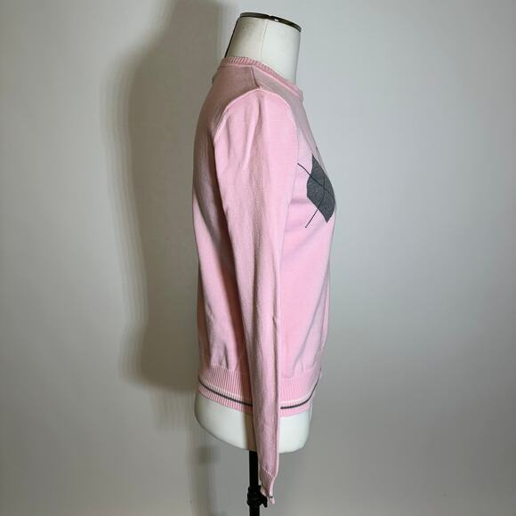 IZOD Pink/White/Gray Argyle Sweater Womens Size Small S Y2K 2000s 100% Cotton - Picture 3 of 11